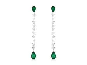 14K White Gold Emerald and Diamond Drop Earrings