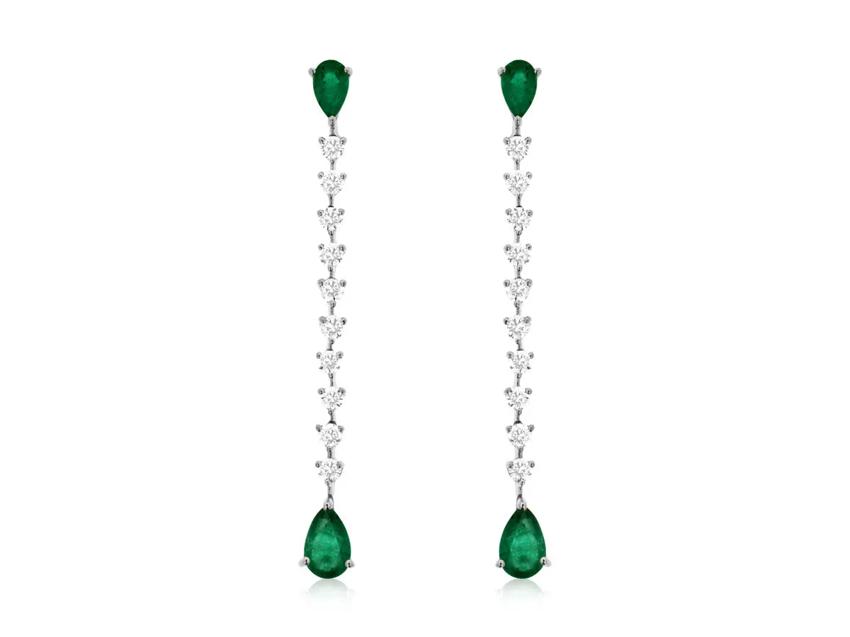 14K White Gold Emerald and Diamond Drop Earrings