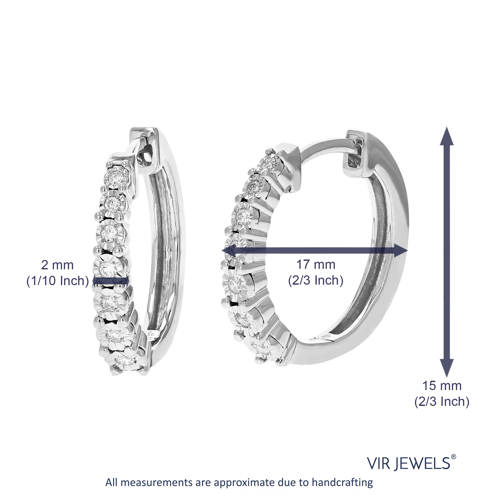 1/6 cttw 14 Stones Round Lab Grown Diamond Hoop Earrings .925 Sterling Silver Prong Set 2/3 Inch