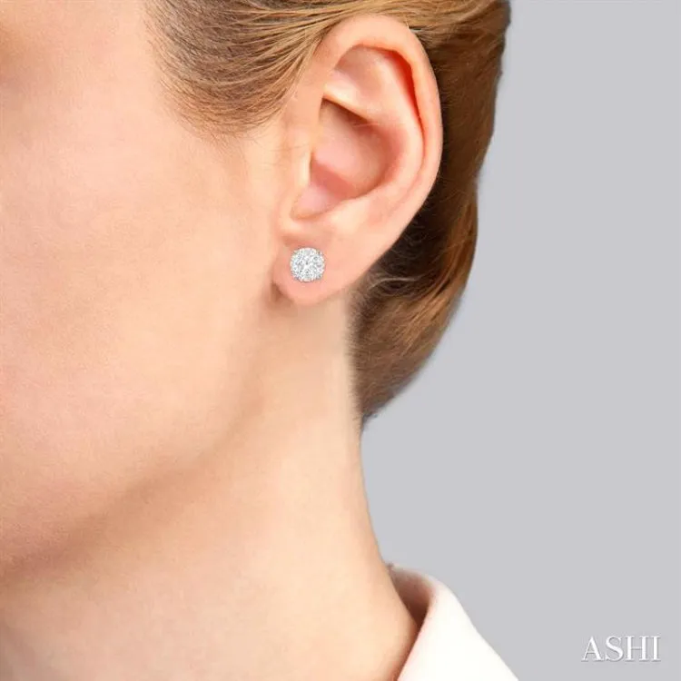 2 1/10 Ctw Lovebright Round Cut Diamond Earrings in 14K White Gold