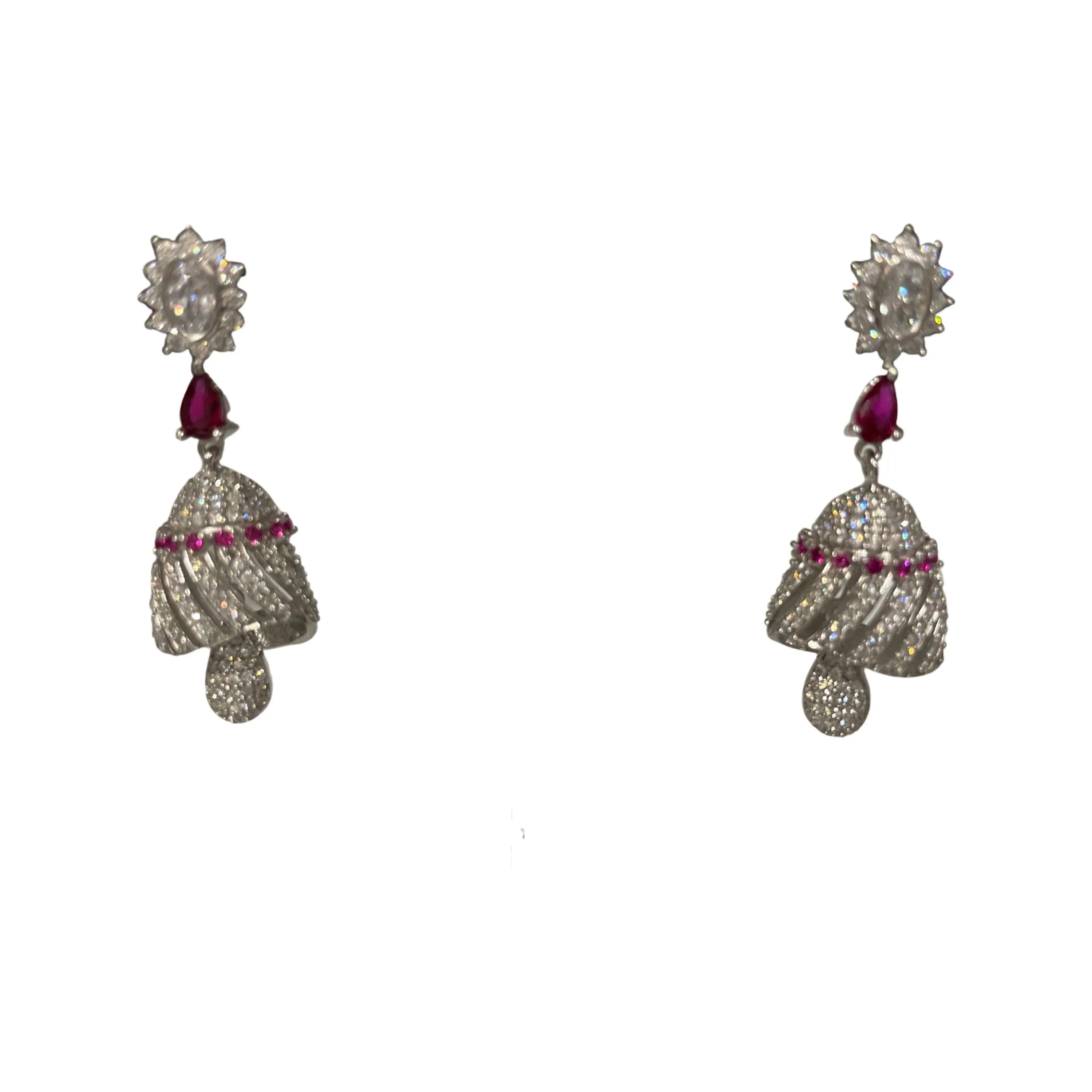 925 Sterling Silver CZ Studded Earrings / Jhumki - Design#01