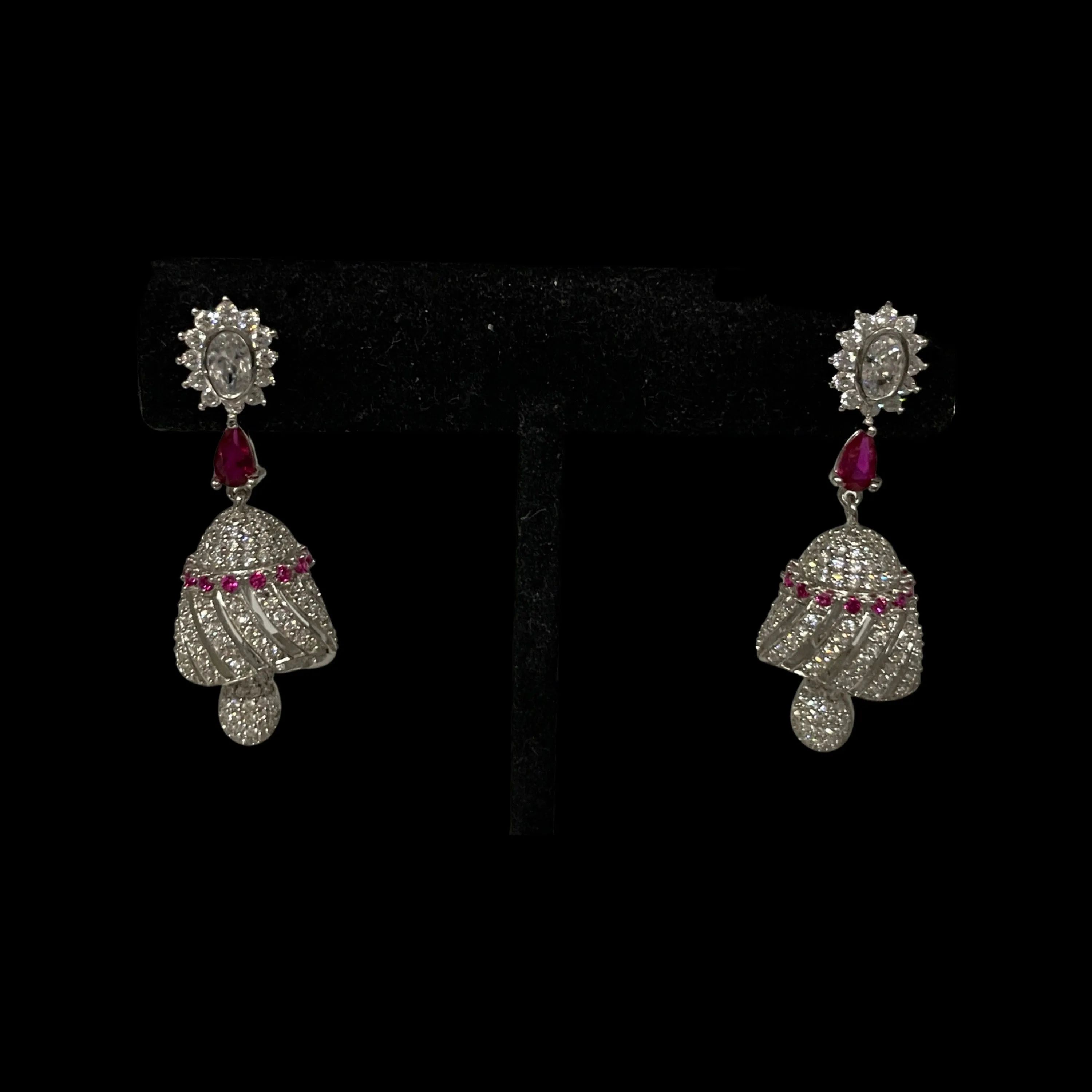 925 Sterling Silver CZ Studded Earrings / Jhumki - Design#01