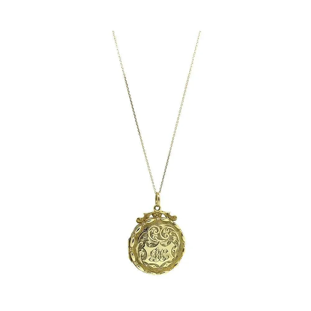 Antique Victorian Ornate 9ct Gold Locket Necklace