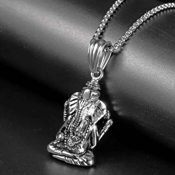 Classy Men Silver Ganesh Pendant Necklace