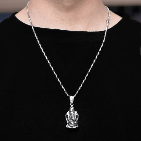 Classy Men Silver Ganesh Pendant Necklace