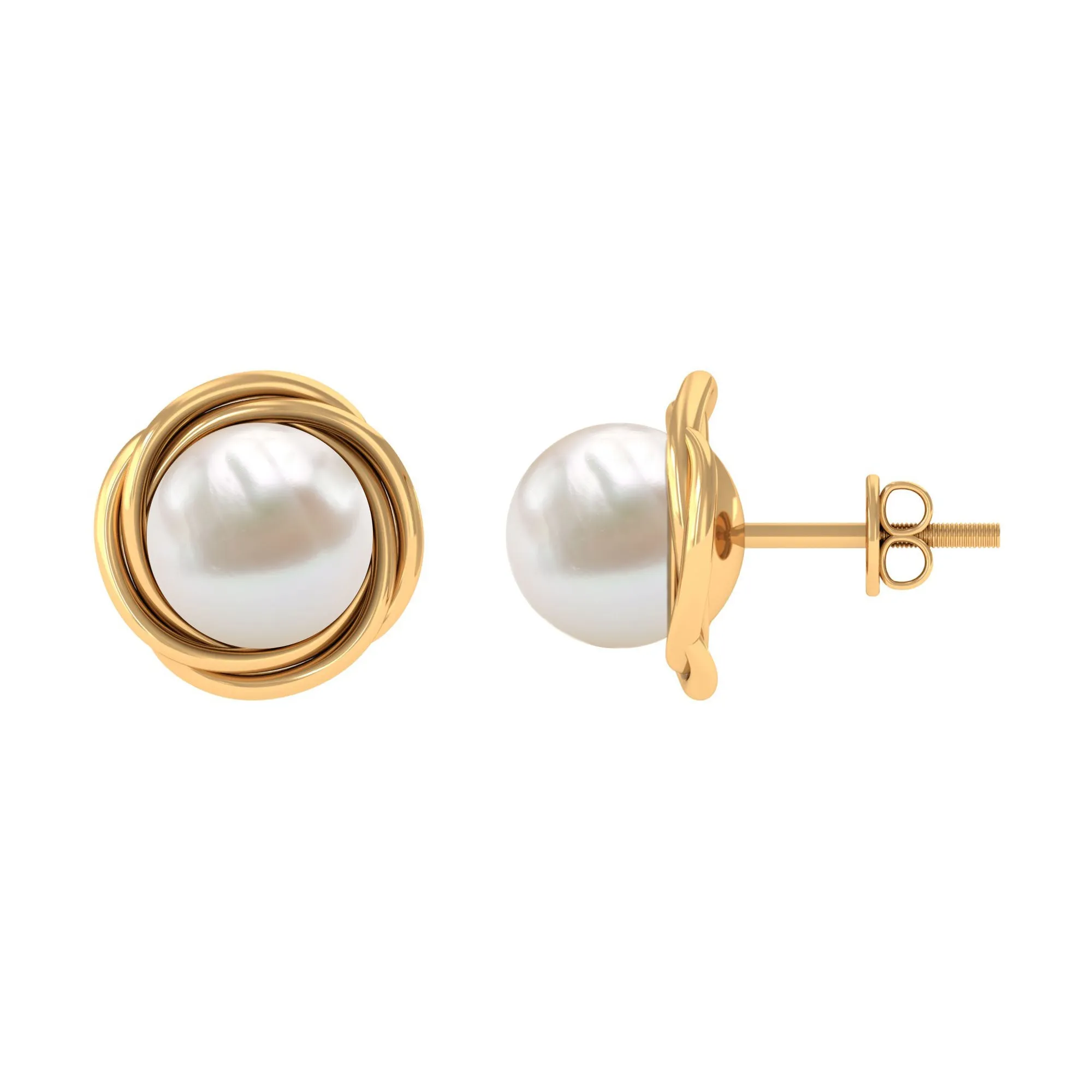 Freshwater Pearl Solitaire and Gold Swirl Stud Earrings