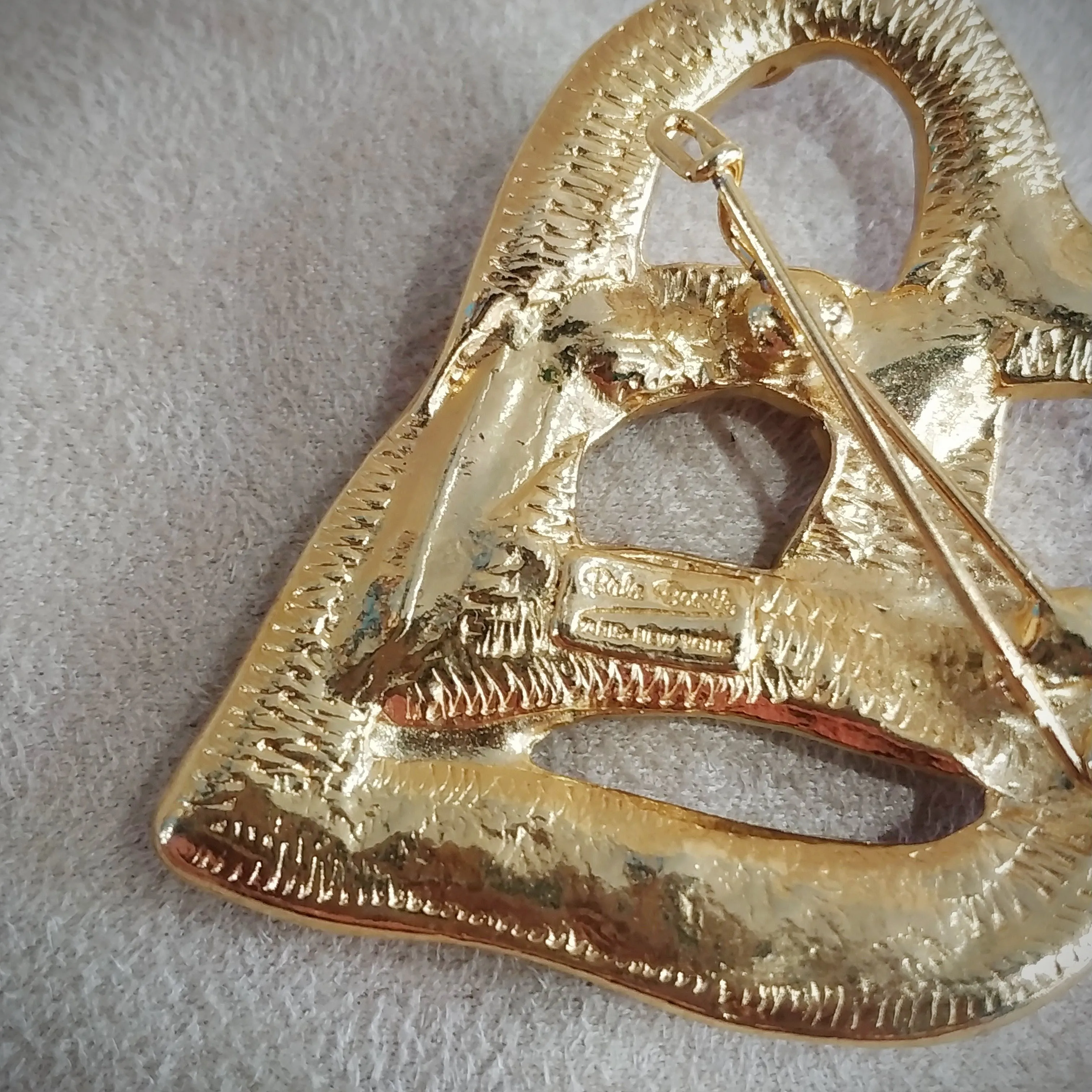 Gold Pink Double Heart Vintage Love Brooch