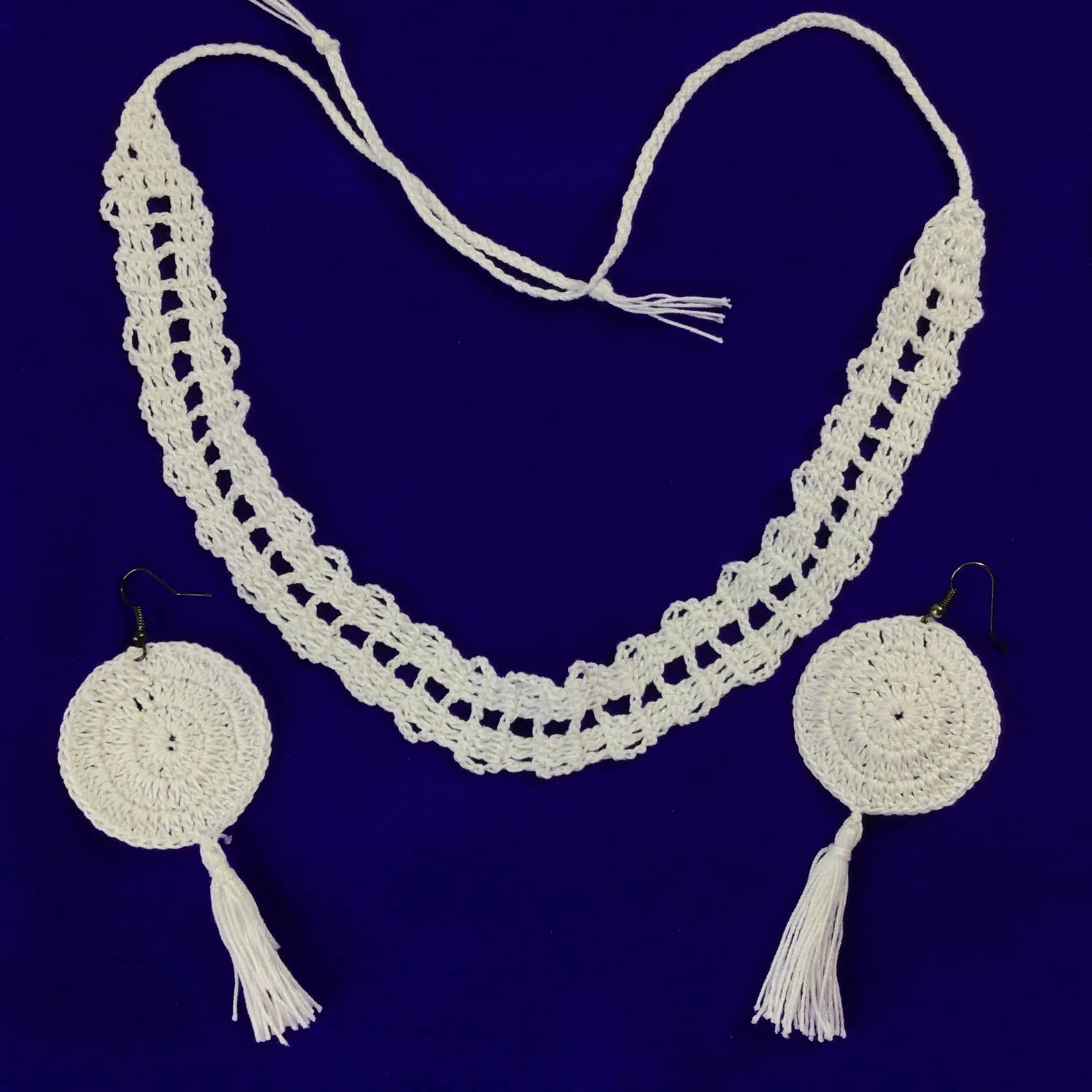 Handmade Crochet Necklace, Earrings, & Bracelet Set