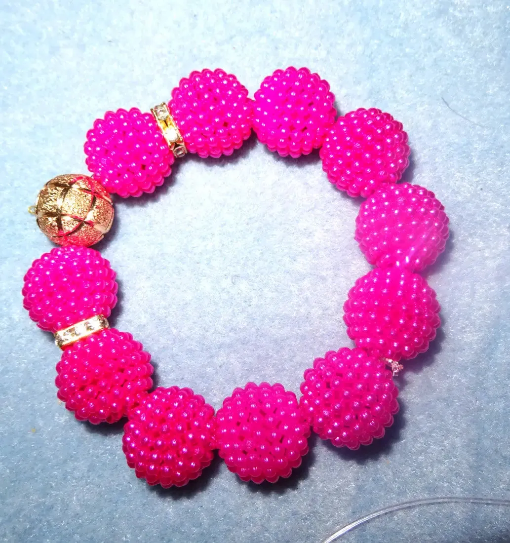 Handmade Pink 2 layers ball African beads with Gold balls Jewellery Set Wedding Party Set