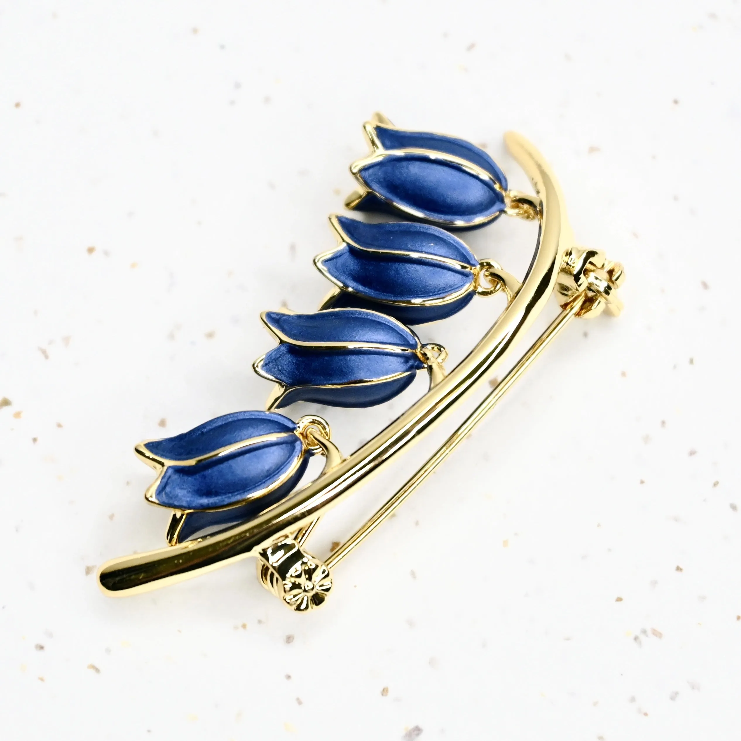 Hartfield Handcrafted Bluebell Brooch in Gold