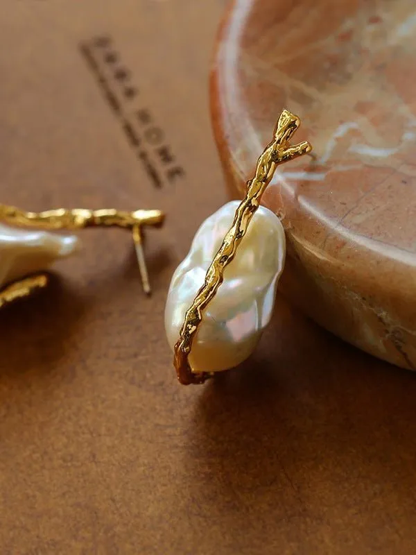 Hooked Branch Baroque Pearl Stud Earrings