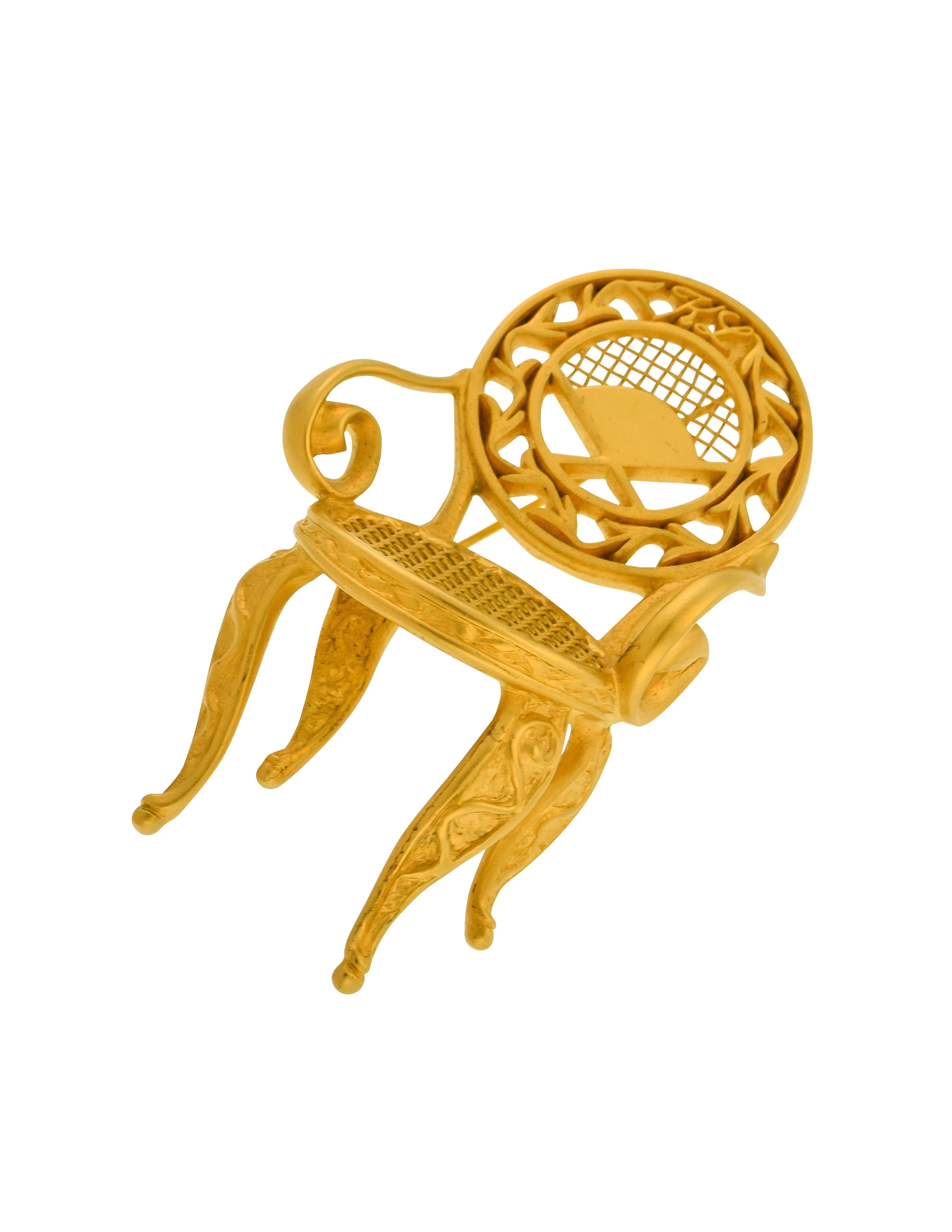 Karl Lagerfeld Vintage AW 1985 Iconic Brushed Gold Ornate Chair Brooch Pin