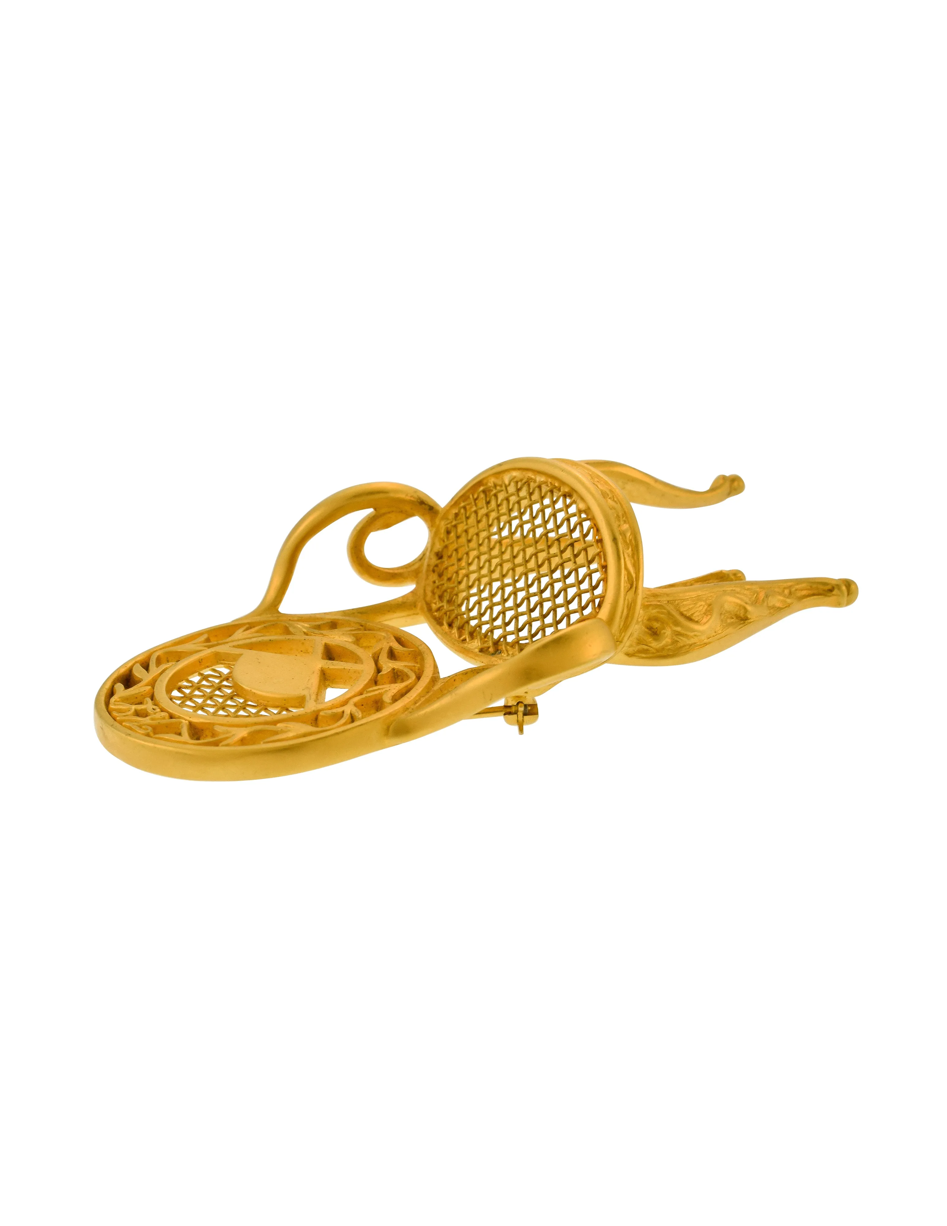 Karl Lagerfeld Vintage AW 1985 Iconic Brushed Gold Ornate Chair Brooch Pin