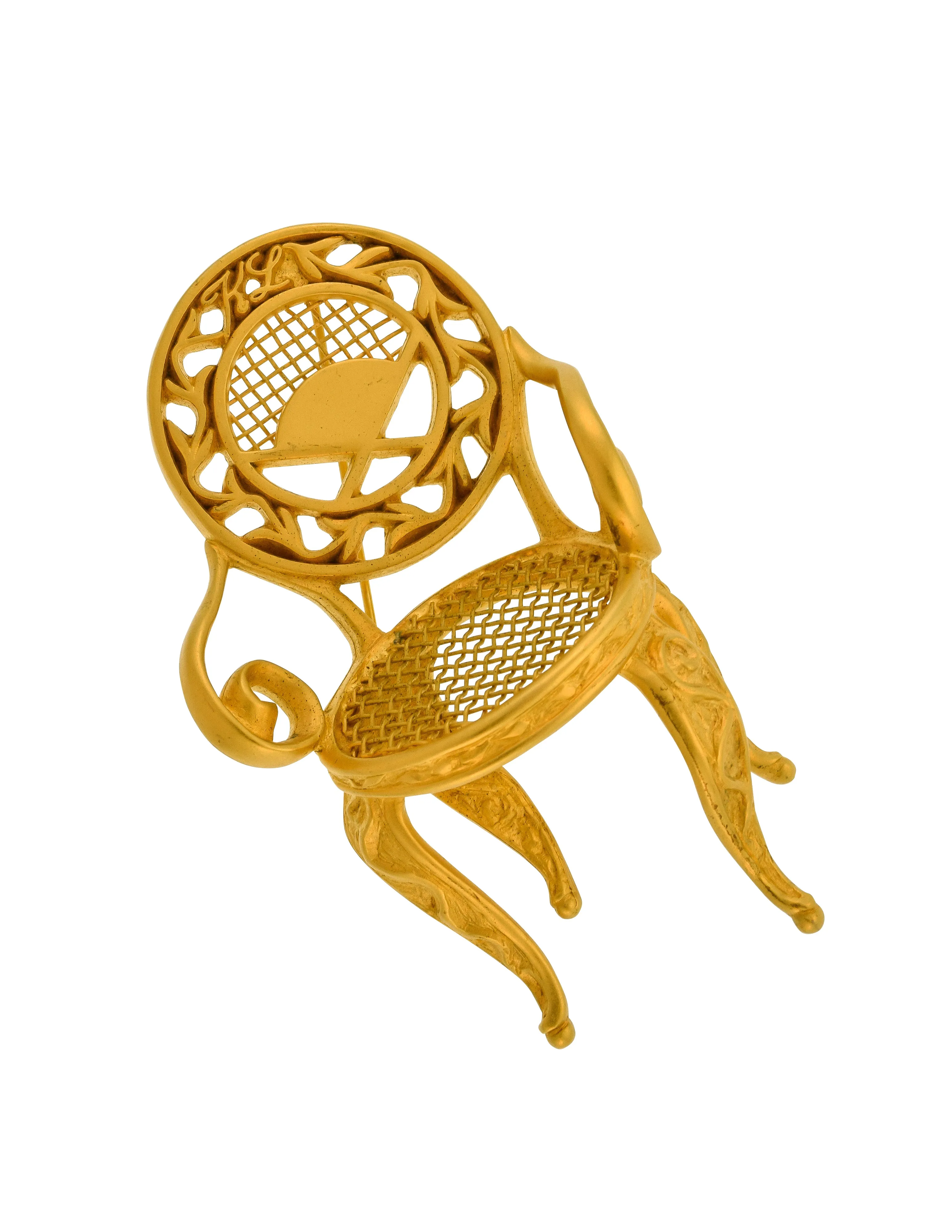 Karl Lagerfeld Vintage AW 1985 Iconic Brushed Gold Ornate Chair Brooch Pin