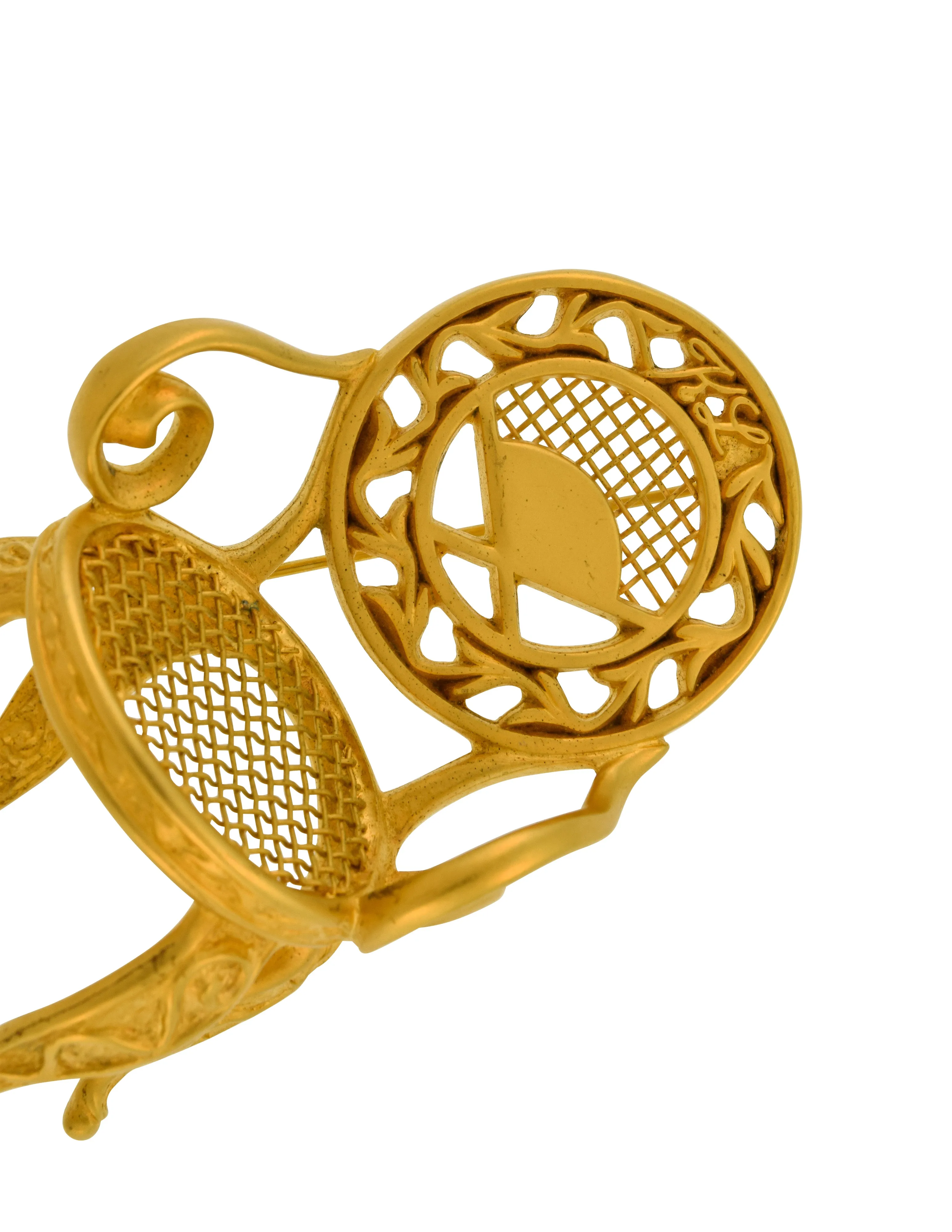 Karl Lagerfeld Vintage AW 1985 Iconic Brushed Gold Ornate Chair Brooch Pin