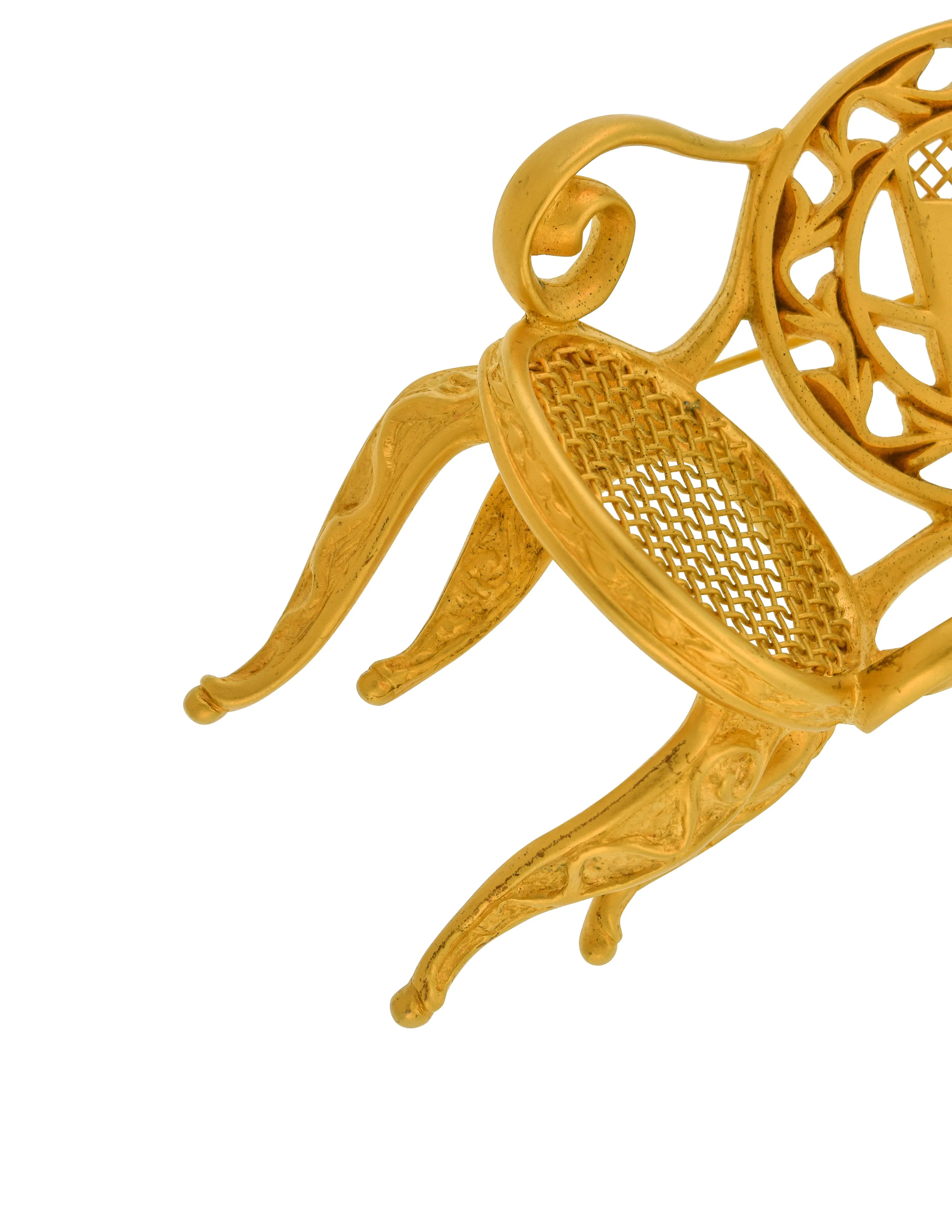 Karl Lagerfeld Vintage AW 1985 Iconic Brushed Gold Ornate Chair Brooch Pin