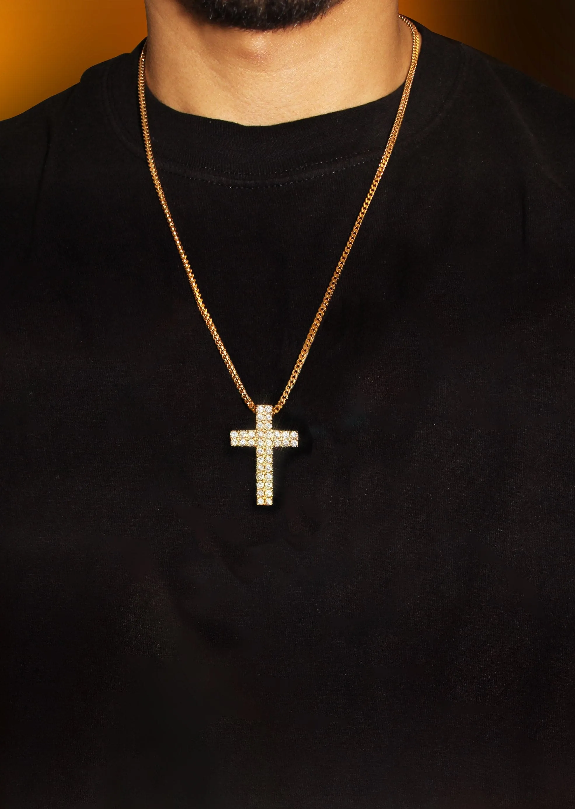 Mens Gold Plated Cuban Link Chain & Cross Pendant | Appx. 20 Grams