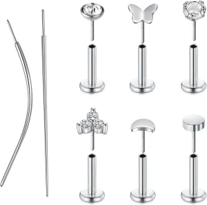 MODRSA Silver & Gold Threadless Nose Studs 20g & 18g Flat Back, Cartilage & Conch Earring Studs for Women 6mm & 8mm