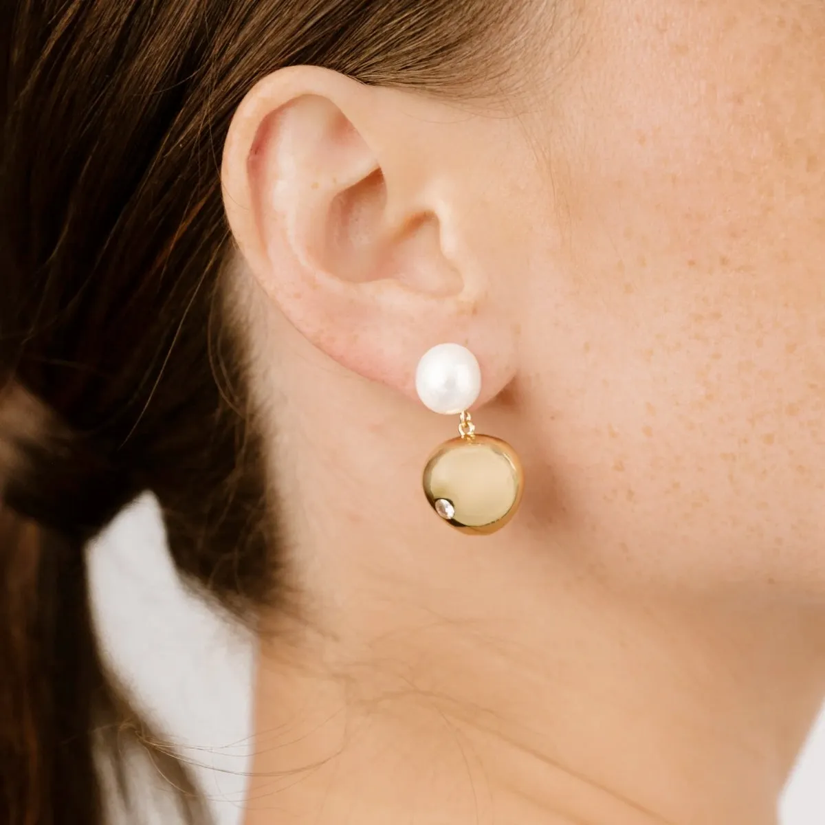 Pebble and Pearl Dangle Earrings