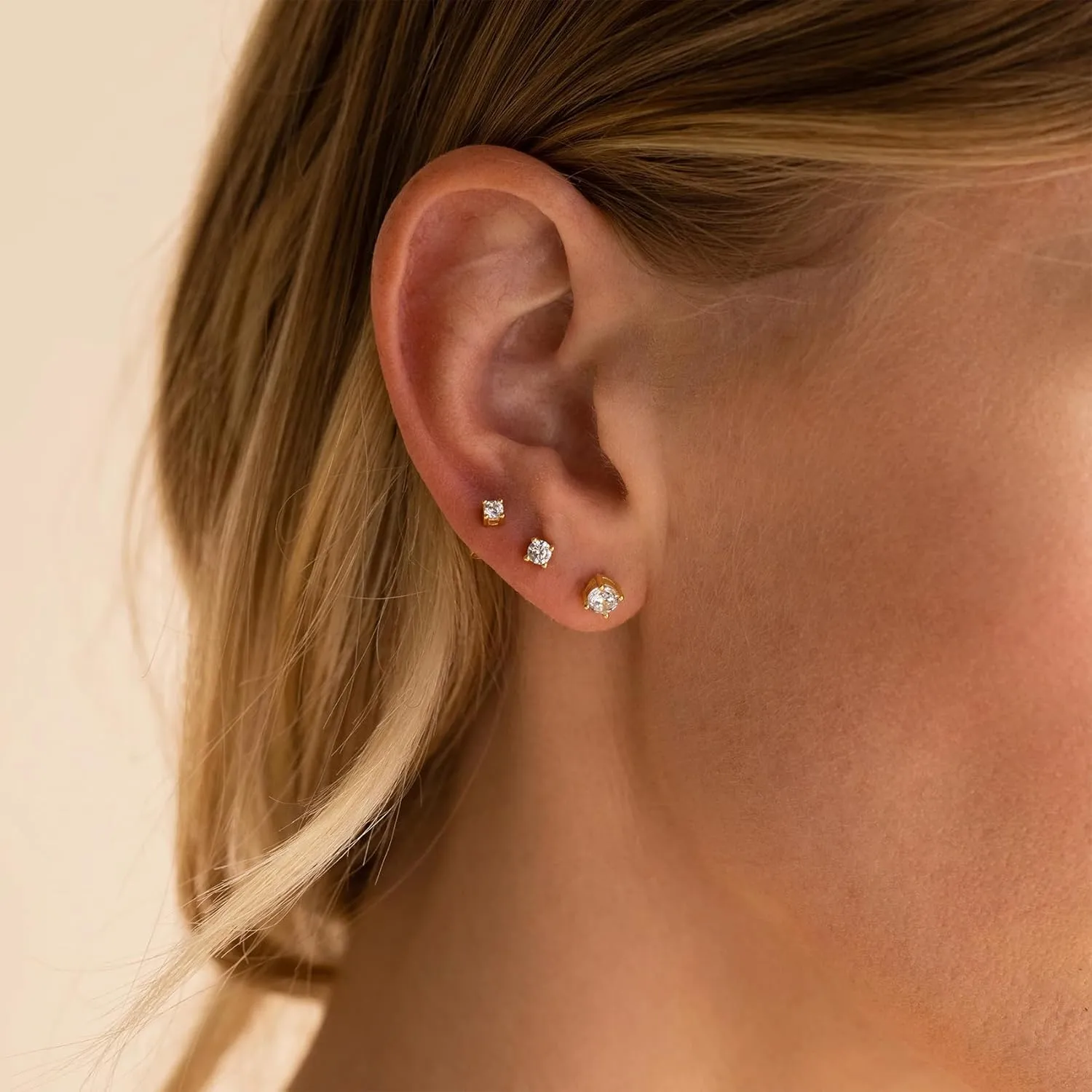 PRETOLE Sterling Silver Stud Earrings, Sterling Silver Earrings 925 Silver Diamond Stud Earrings Hypoallergenic White Gold Plated Stud Earrings Set Cubic Zirconia Stud Earrings for Women