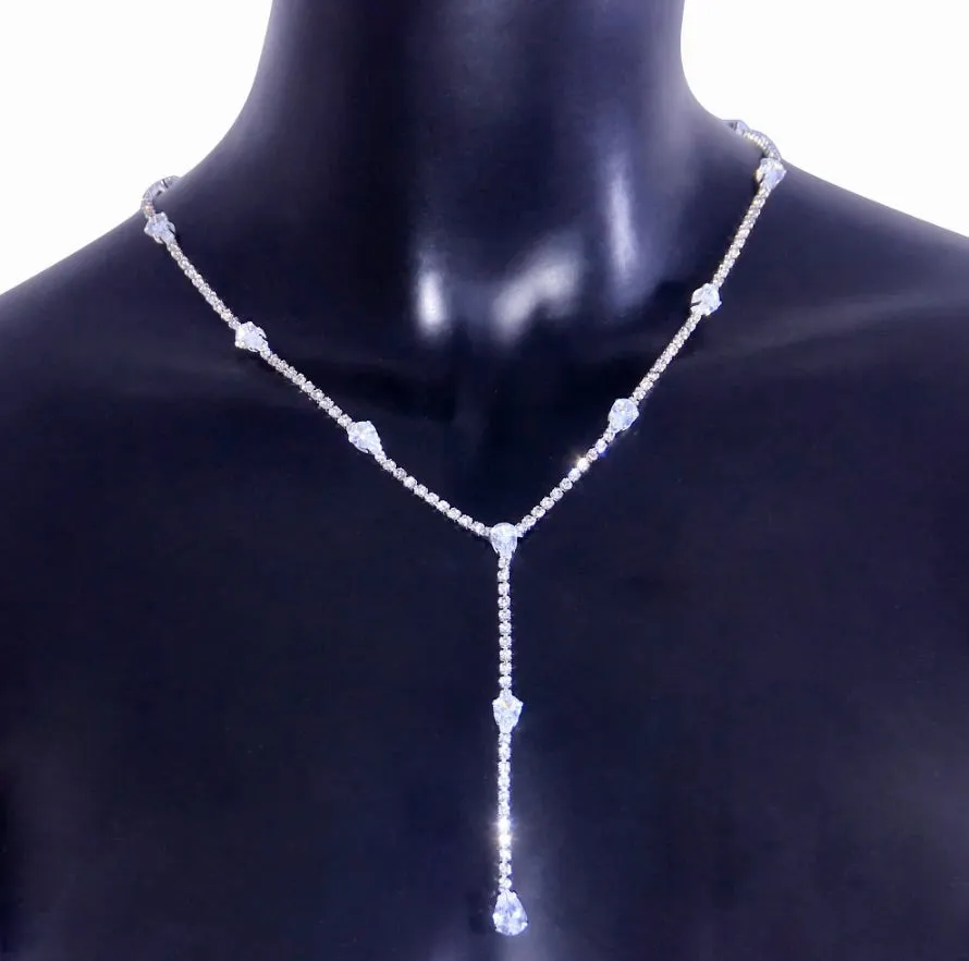 "Avanah" - Silver CZ Bridal Lariat Necklace