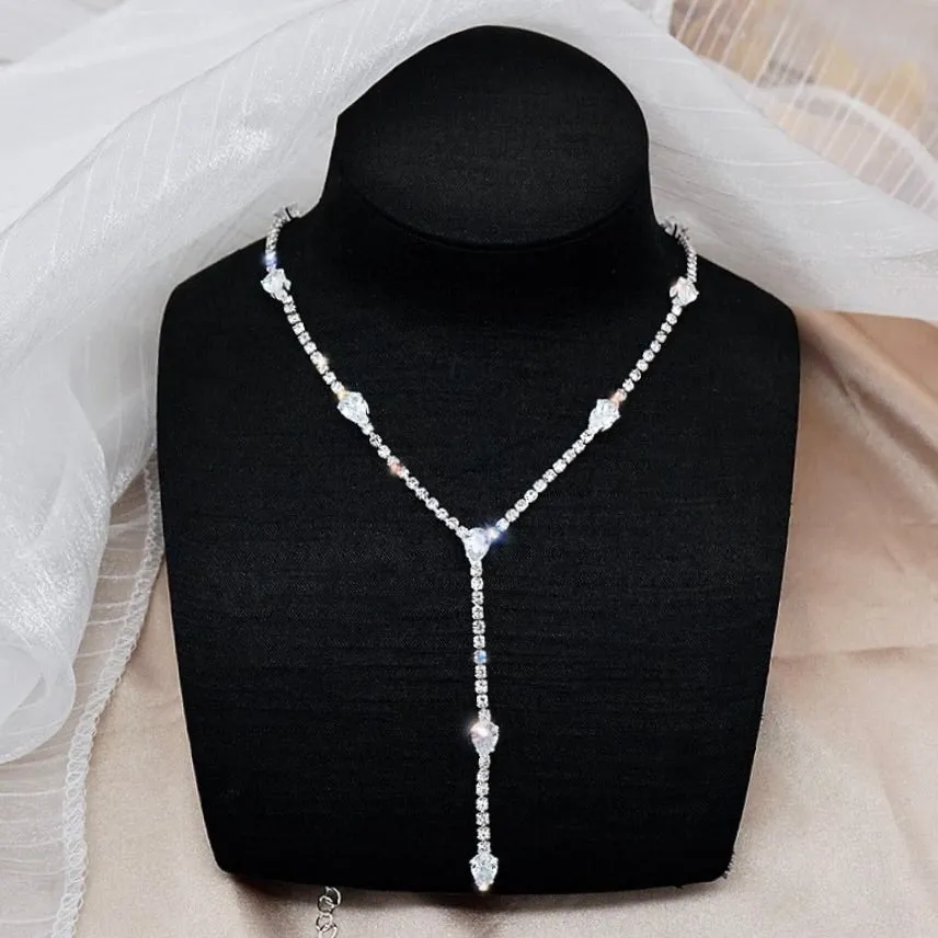 "Avanah" - Silver CZ Bridal Lariat Necklace