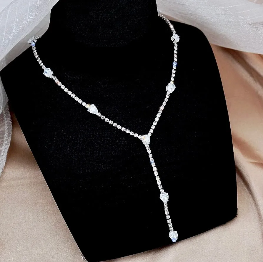 "Avanah" - Silver CZ Bridal Lariat Necklace
