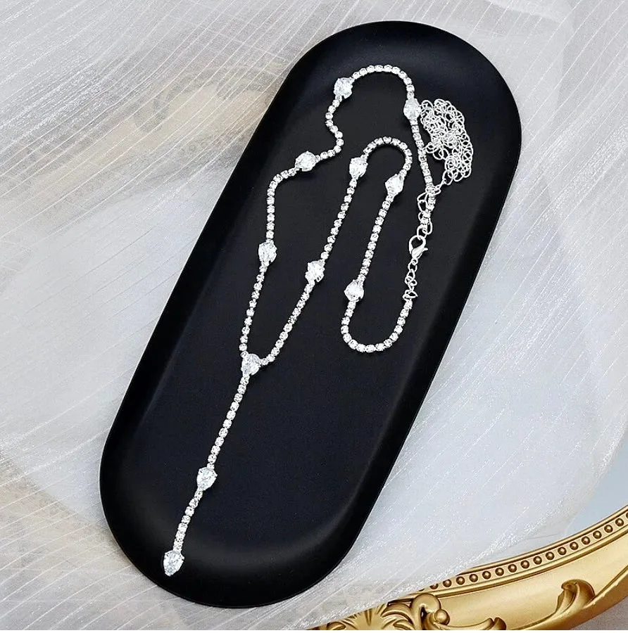 "Avanah" - Silver CZ Bridal Lariat Necklace