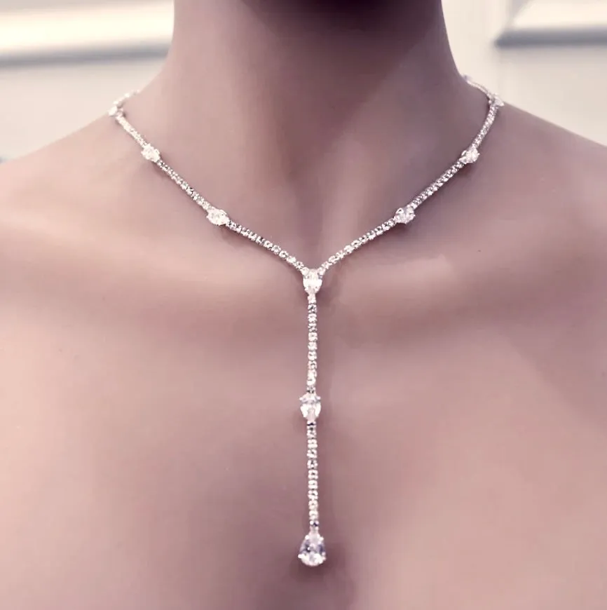 "Avanah" - Silver CZ Bridal Lariat Necklace