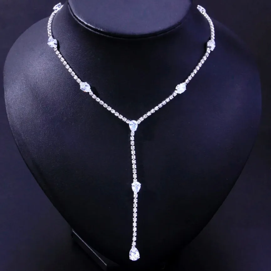 "Avanah" - Silver CZ Bridal Lariat Necklace