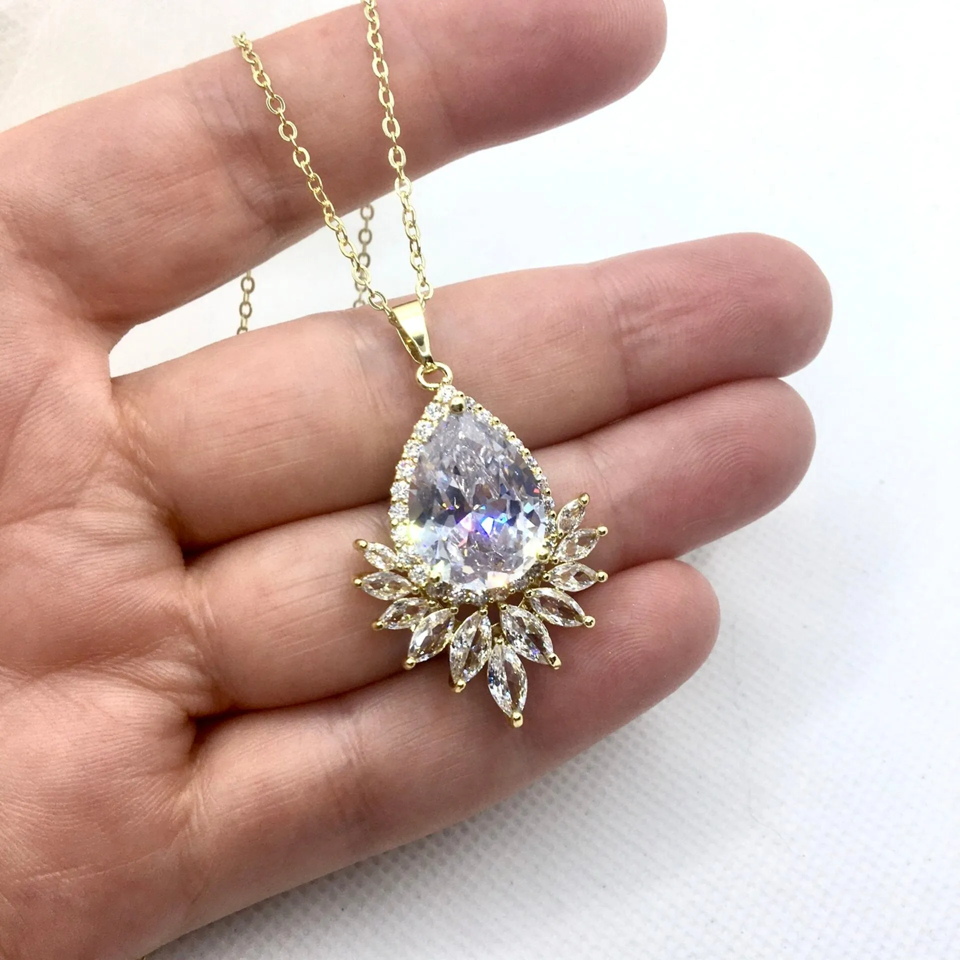 "Maiky" - Cubic Zirconia Bridal Necklace - Available in Silver, Rose Gold and Yellow Gold