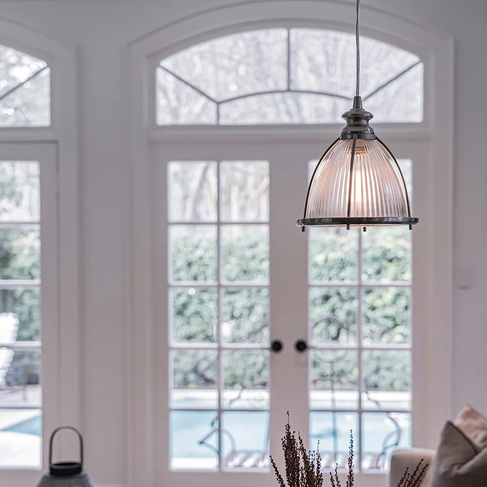 Ribbed Halophane Glass Brushed Nickel Instant Pendant Recessed Can Conversion Kit