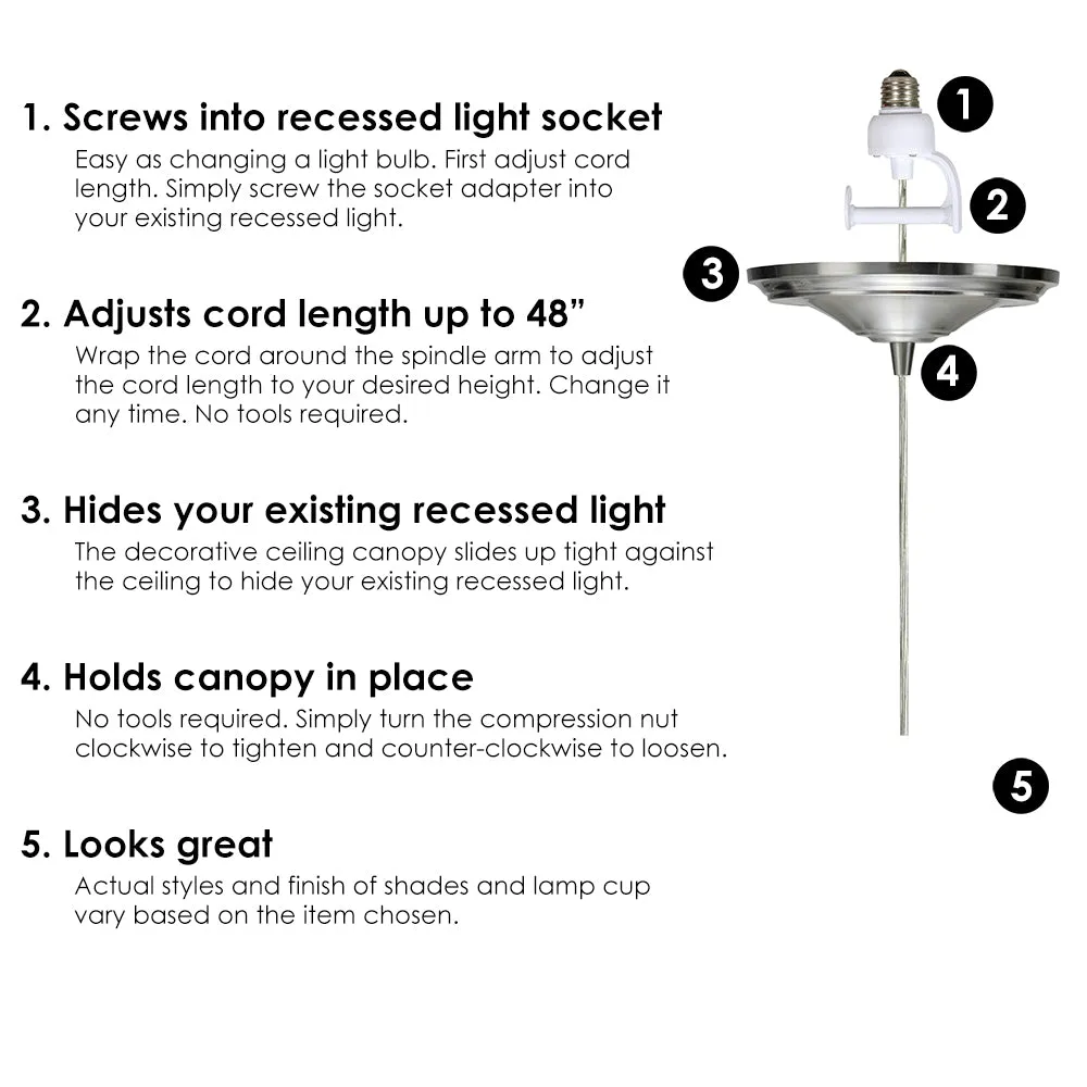 Ribbed Halophane Glass Brushed Nickel Instant Pendant Recessed Can Conversion Kit