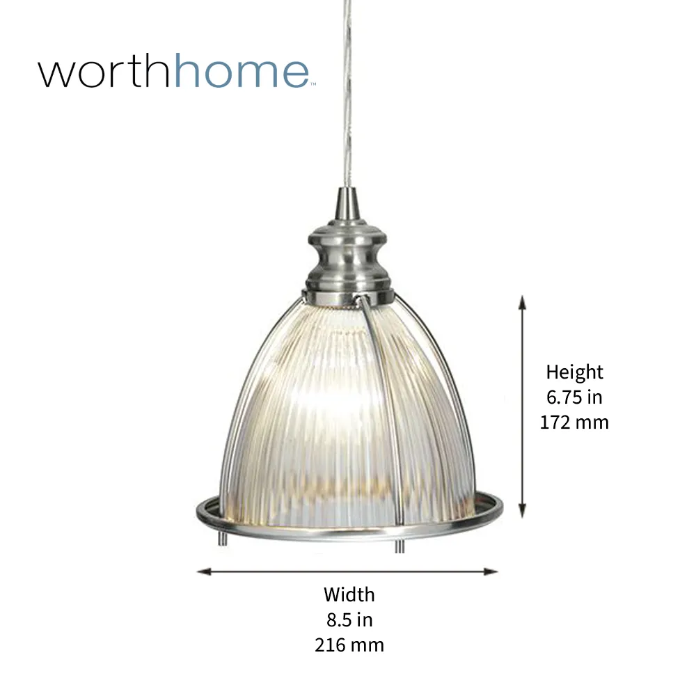 Ribbed Halophane Glass Brushed Nickel Instant Pendant Recessed Can Conversion Kit