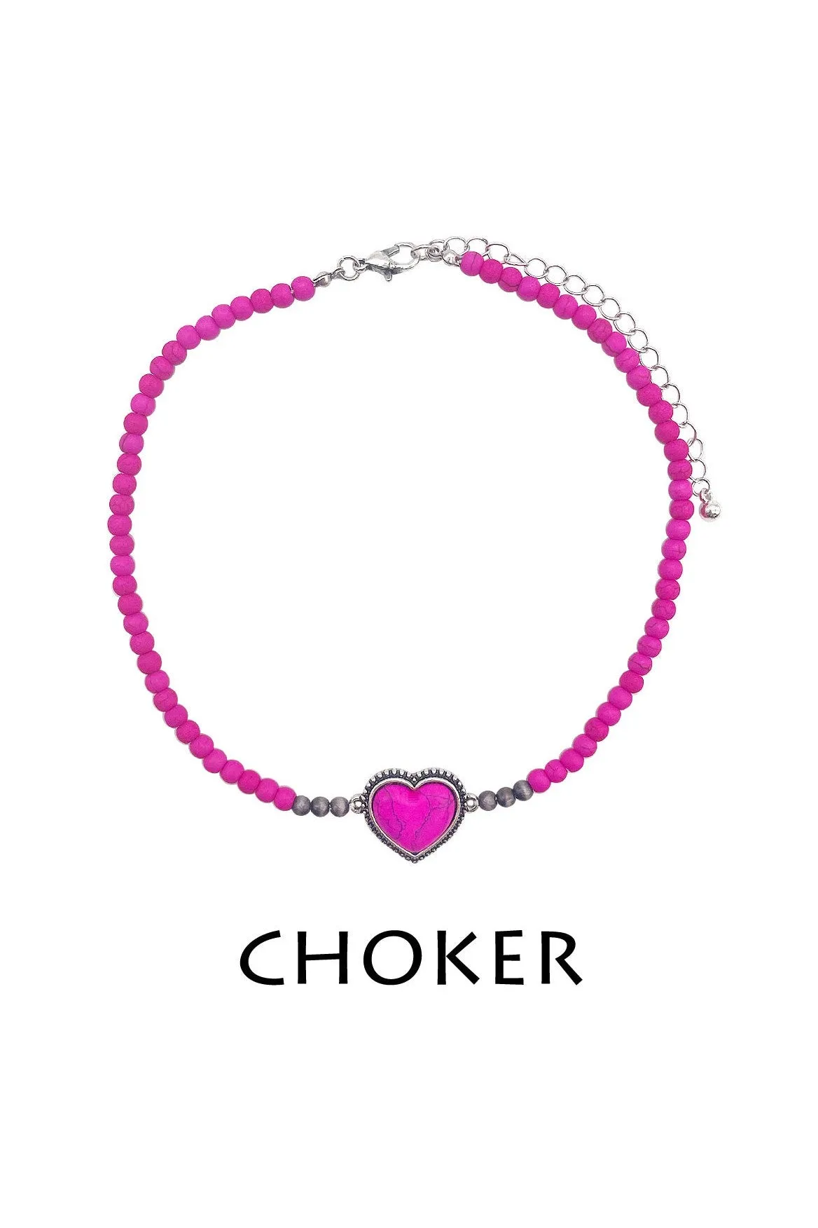 Semi Genuine Hot Pink Stone Heart Pendant Chocker