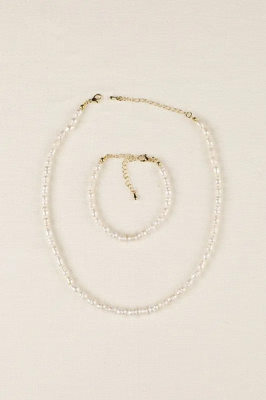 Small-sized natural pearl bracelet, necklace set