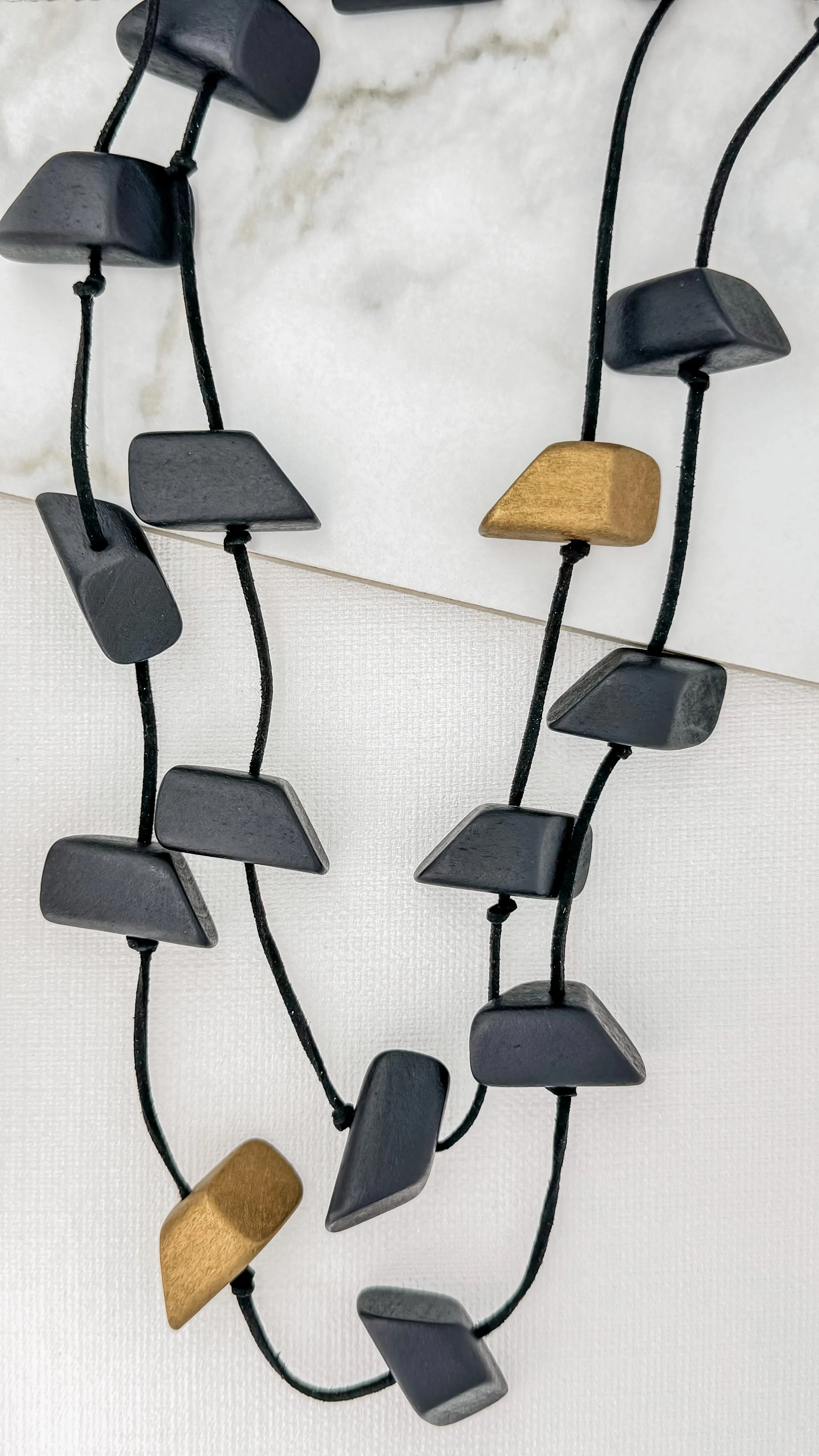 The Envy Wooden Nugget Layered Long Necklace