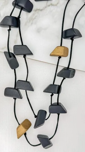 The Envy Wooden Nugget Layered Long Necklace