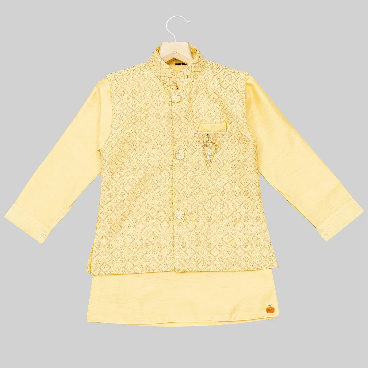 Yellow Kurta Pajama for Boys with Nehru Jacket